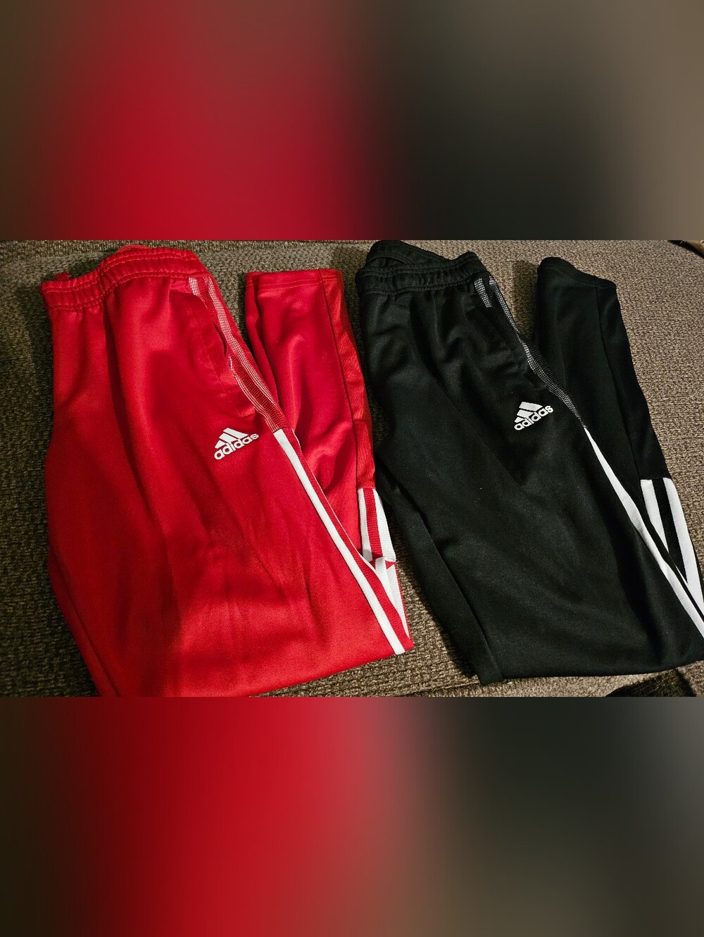 adidas Kids Red & Black Track Pants with White Stripes